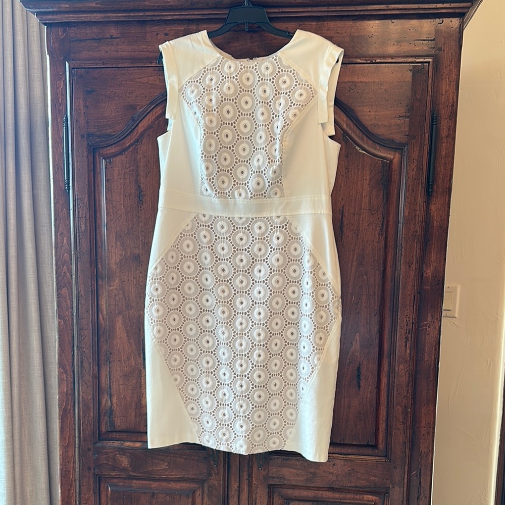 Adrianna Papell White and Tan Dress
